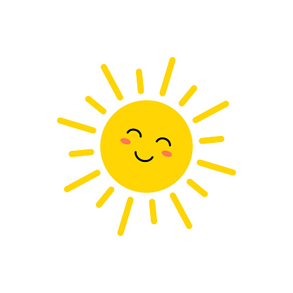 Sun - vector icon. Cute yellow sun with face. Emoji. Summer emoticon. Vector illustration isolated on white background.