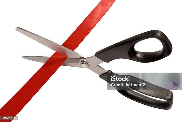 Scissors With Red Tape Stock Photo - Download Image Now - Ribbon Cutting, Authority, Beginnings