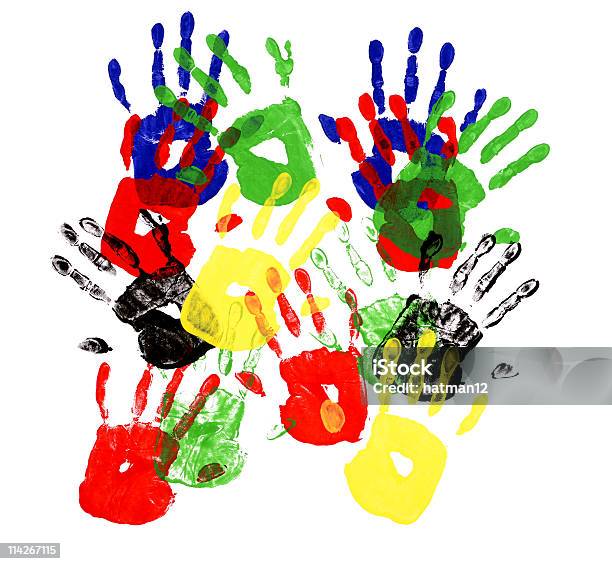 Handprints Multicolor Stock Photo - Download Image Now - Achievement, Altruism, Arms Raised