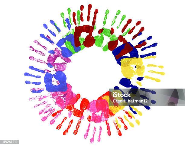 Photo libre de droit de Handprints Circulaire Multicolore banque d'images et plus d'images libres de droit de Marée de mains tendues - Marée de mains tendues, Procédé d'impression, Cercle
