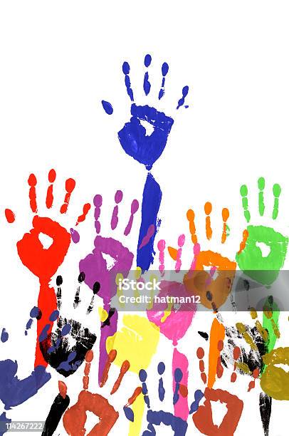 Foto de Levantou As Mãos Na Tinta Acrílica e mais fotos de stock de Alcançar - Alcançar, Braço humano, Colorido