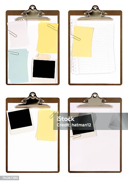 Selection Of Clipboards With Attachments Stock Photo - Download Image Now - Adhesive Note, Blank, Blue