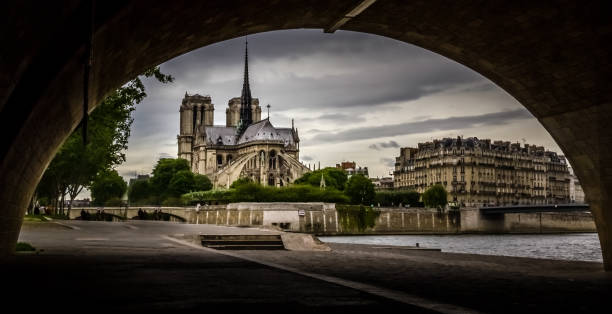 Cathedral Notre Dame of Paris from the quai stock photo
