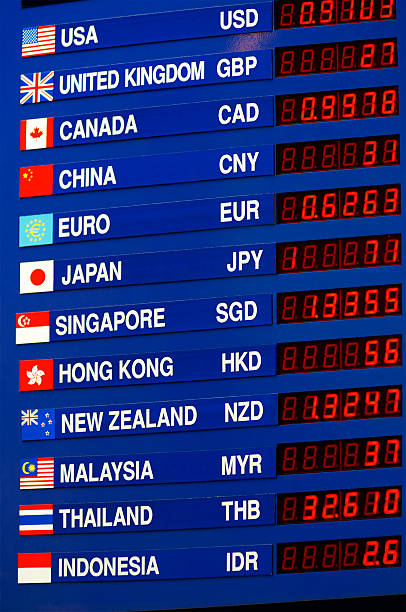 Information board of currency exchange prices Currency exchange board showing cross rates between various currencies. Alternative file shown below: hong kong currency symbol stock pictures, royalty-free photos & images