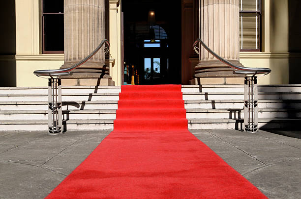 The red carpet laid out at a large stately building