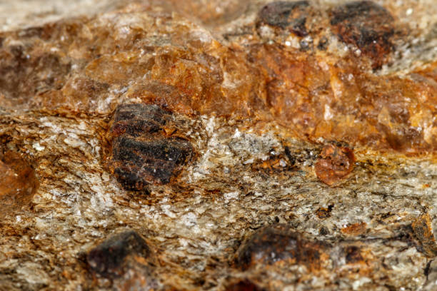 istock Macro stone Garnet mineral in rock on a white background 1142674235