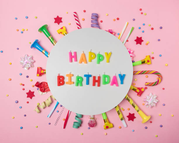 istock Colorful celebration background with various party confetti, streamers and decoration. Minimal party concept. Flat lay. 1142674586