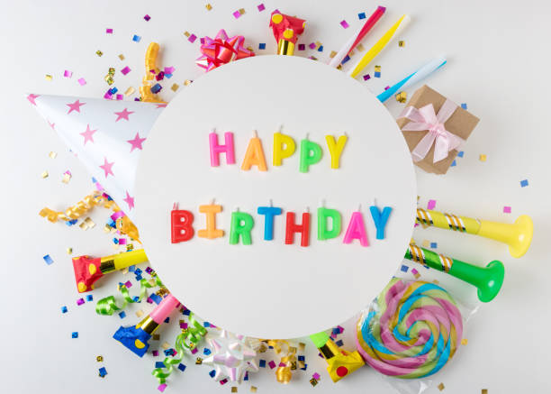 istock Colorful celebration background with various party confetti, streamers and decoration. Minimal party concept. Flat lay. 1142674601