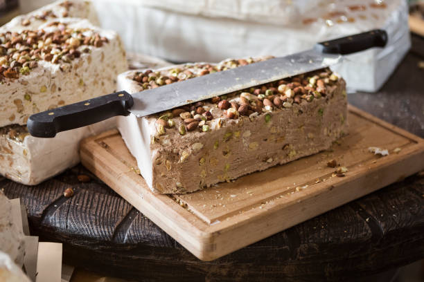 Traditional vegetarian tempeh sliced on a cutting