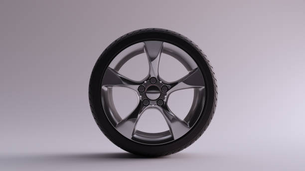istock Alloy Rim Wheel 5 Medium Flared Spokes Open Wheel Design Silver Chrome with Racing Tyre 1142678237