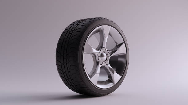 istock Alloy Rim Wheel 5 Medium Flared Spokes Open Wheel Design Silver Chrome with Racing Tyre 1142678891