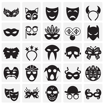 Masks icons set on sqaures background for graphic and web design. Simple vector sign. Internet concept symbol for website button or mobile app