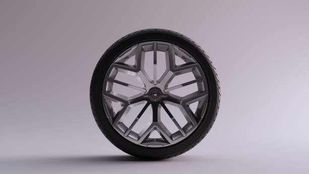 istock Alloy Rim Wheel with a Multi 5 Spoke Geometric Open Wheel Design Silver Chrome with Racing Tyre 1142679488