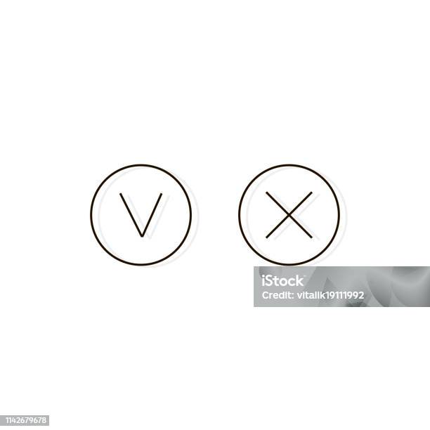 Check Mark And Cross Icons Icon In Linear Style Checkmark Yes Or Cross No Vector Stock Illustration - Download Image Now