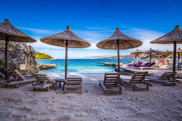 istock Empty Deckchairs In Ksamil -  Butrint NP, Albania 1142680635