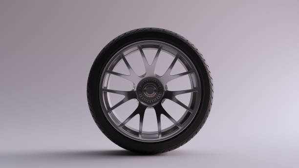 istock Alloy Rim Wheel with a Complex 14 Spoke Offset Open Wheel Design Silver Chrome with Racing Tyre 1142680658