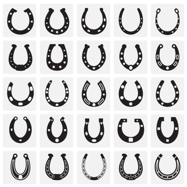 Horse shoe icons set on sqaures background for graphic and web design. Simple vector sign. Internet concept symbol for website button or mobile app. Horse shoe icons set on sqaures background for graphic and web design. Simple vector sign. Internet concept symbol for website button or mobile app horseshoe horse luck good luck charm stock illustrations