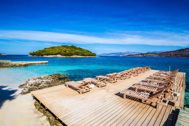istock Empty Deckchairs In Ksamil -  Butrint NP, Albania 1142683584