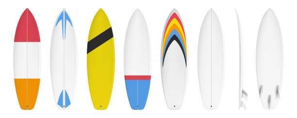 Surfboard custom design Surfboard set custom design isolated on white background in vector format surfing stock illustrations