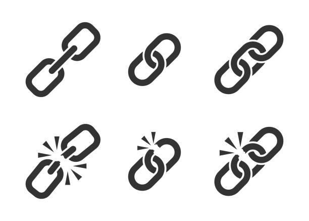 illustrations, cliparts, dessins animés et icônes de chaîne signe set collection icône en style plat. lien illustration vectorielle sur fond blanc isolé. concept d’entreprise de lien hypertexte. - illustrations de briser les chaines
