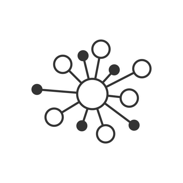 illustrations, cliparts, dessins animés et icônes de icône de signe de connexion réseau hub dans un style plat. illustration vectorielle de molécule d’adn sur le fond blanc isolé. concept d’affaires atom. - enjoliveur