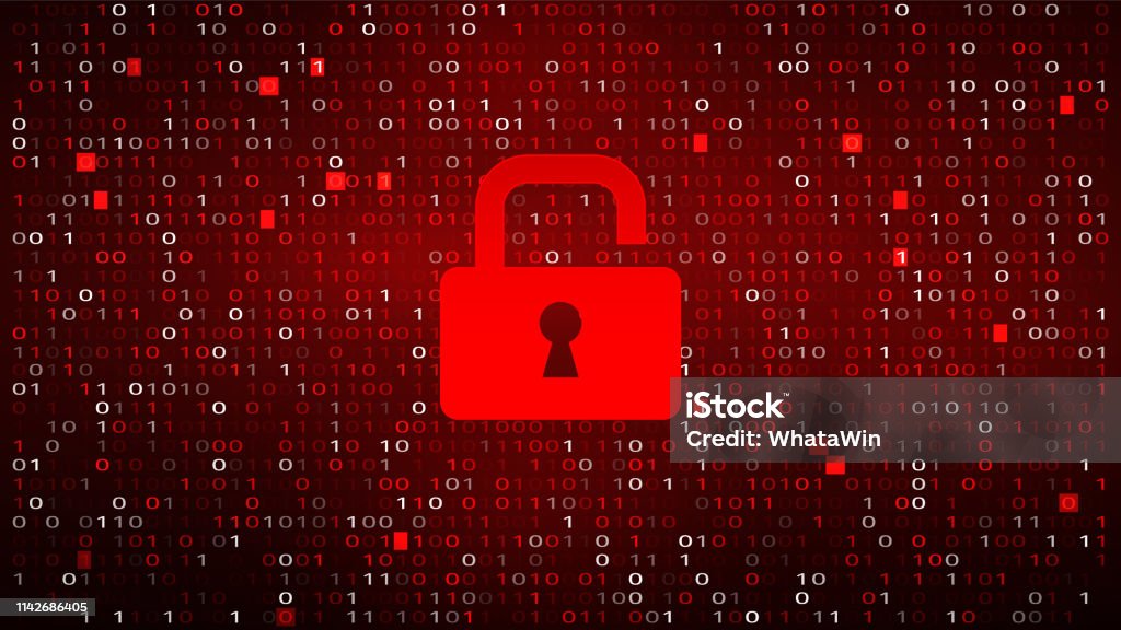 Tech Binary Code Red Background With Lock Stock Illustration - Download ...