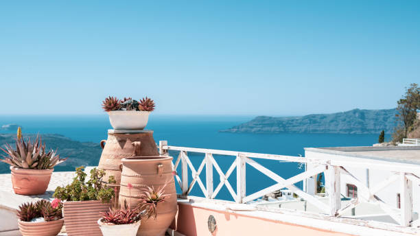 istock seascape from balcony on Thira (Santorini) island 1142687568