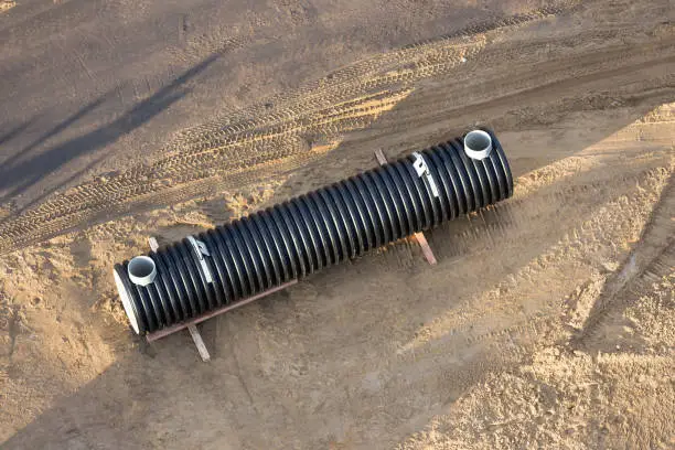 aerial view of a water tank on construction site