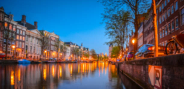 istock Blurred night panorama of Amsterdam, Netherlands. 1142693363