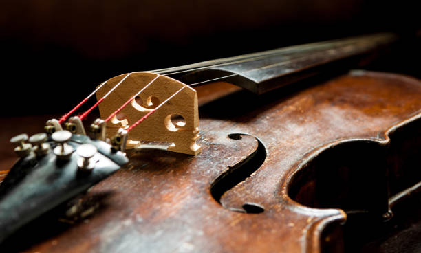 istock Old violin in vintage style on a black background 1142694167