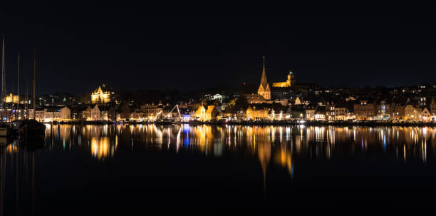 Flensburg fjord waterfront by night