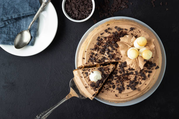 istock Tasty cake decorated with cream and dark chocolate 1142695543