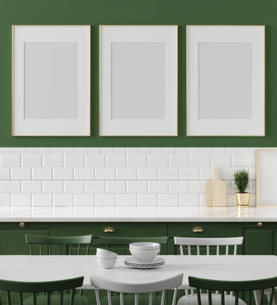 istock Mock up poster frame close-up in kitchen interior 1142696479