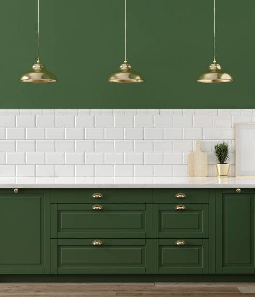 istock Mock up poster frame close-up in kitchen interior 1142696482