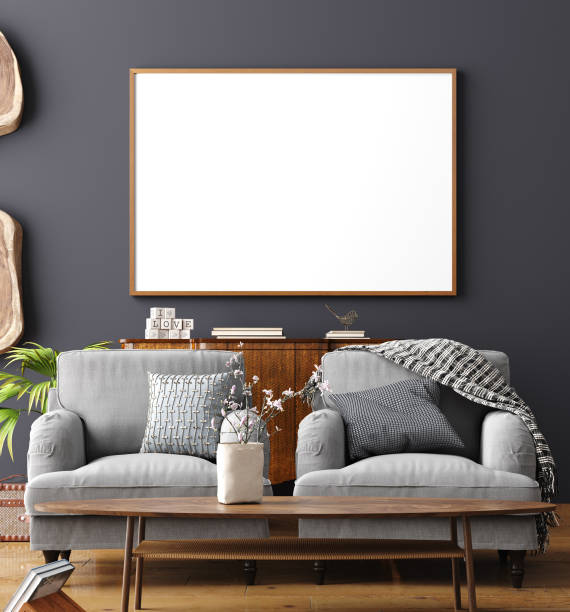 istock Mock up poster frame in home interior background, Scandinavian style 1142696484