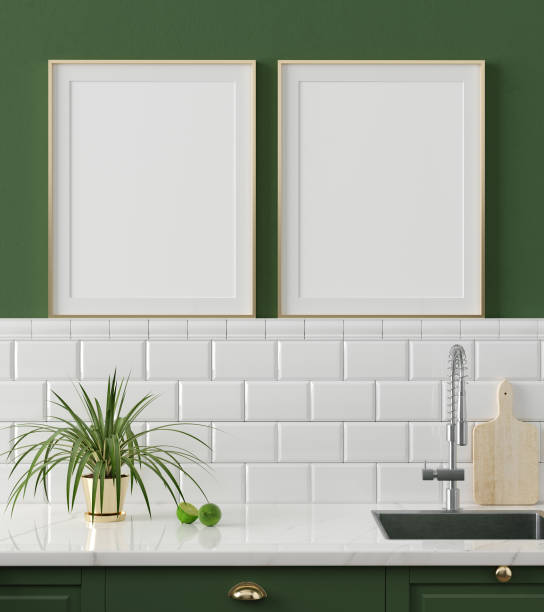istock Mock up poster frame close-up in kitchen interior 1142696485