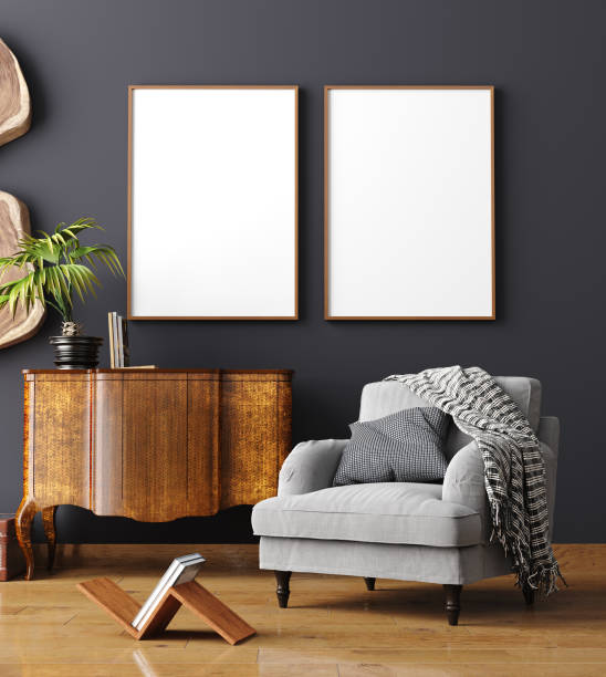 istock Mock up poster frame in home interior background, Scandinavian style 1142696490