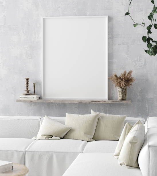 istock Mock up poster frame in home interior background, Scandi-boho style 1142696492