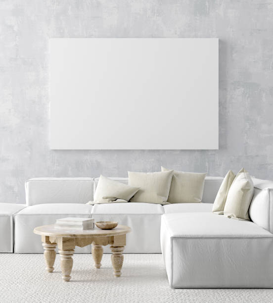 istock Mock up poster frame in home interior background, Scandi-boho style 1142696497