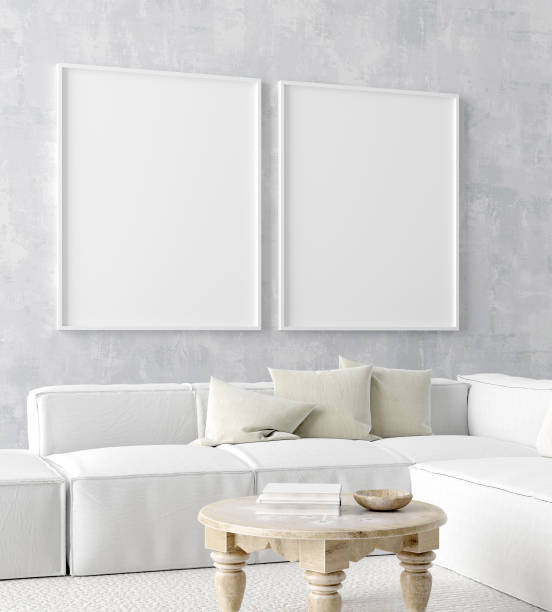 istock Mock up poster frame in home interior background, Scandi-boho style 1142696498