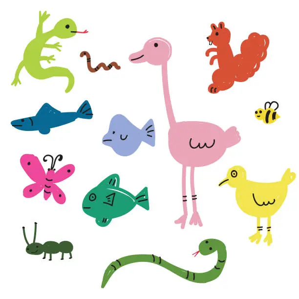 Vector illustration of Drawn vector animals