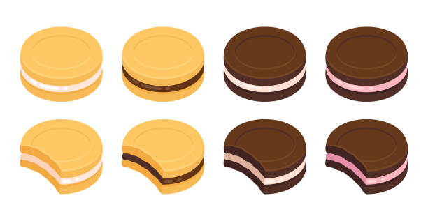 illustrations, cliparts, dessins animés et icônes de ensemble de biscuit de sandwich - biscuit cookie cracker missing bite