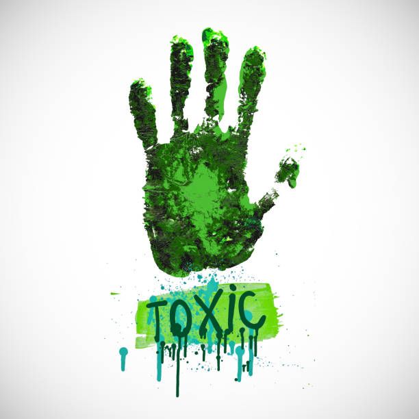 toksyczne. znak zagrożenia śmiercią grunge. toksyczność ostra. niebezpieczeństwo ostrożności. ikona ochrony środowiska z zieloną ręką, wektor eco sign na białym tle - posion stock illustrations