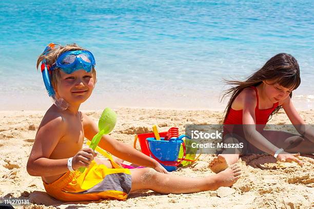 Kids At The Beach Stock Photo - Download Image Now - Beach, Blue, Boys