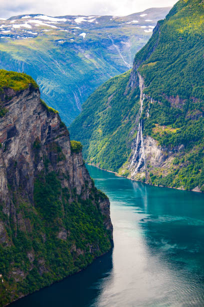 Geiranger fjord and Seven sisters waterfall. Beautiful view of Geiranger fjord and famous Seven sisters waterfall. geirangerfjord stock pictures, royalty-free photos & images