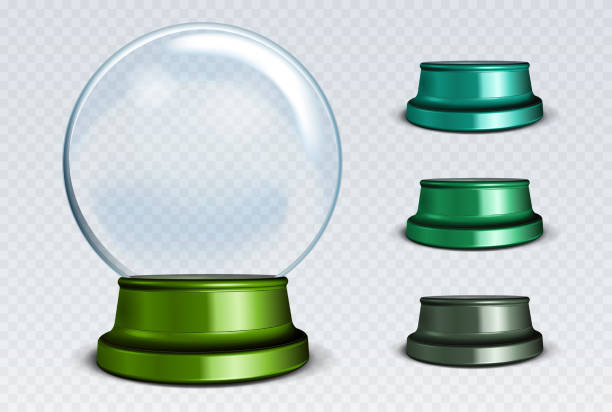 istock Vector Empty Snow Globe Set. White transparent glass sphere on a stand with glares and highlights. 1142714431