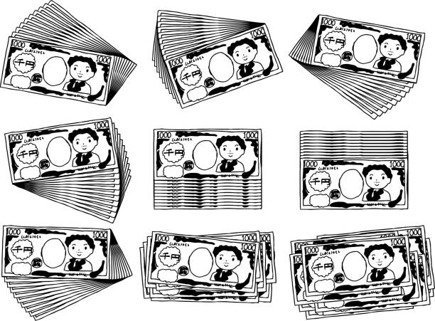 istock Bunch of  Cute hand-painted Japanese 1000 yen note outline set 1142716067