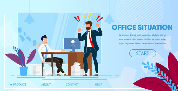 ilustrações, clipart, desenhos animados e ícones de saliência irritada que grita no trabalhador de escritório do empregado. - boss shouting to employee