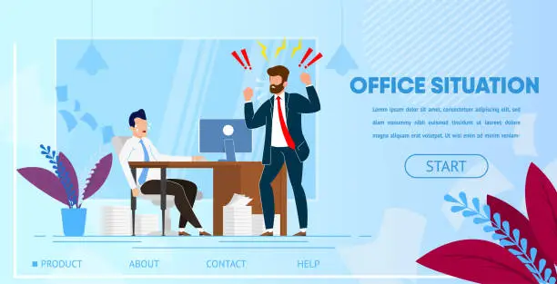 Vector illustration of Angry Boss Yelling at Employee Office Worker.