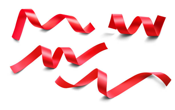 набор красных лент на белом фоне. - christmas ribbon shiny horizontal stock illustrations